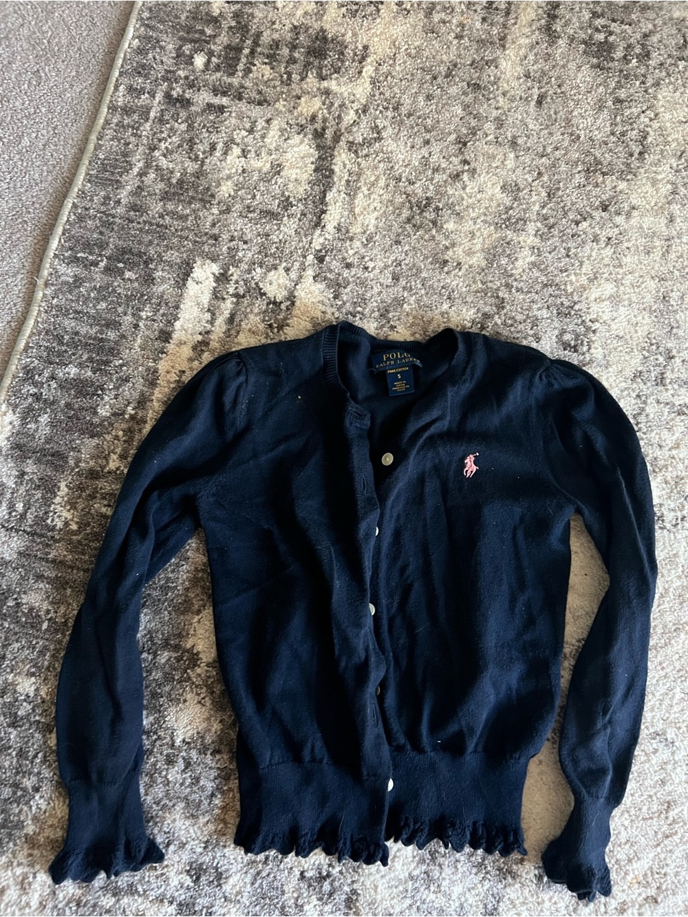 Ralph Lauren Navy Cardigan with Pink Pony Logo